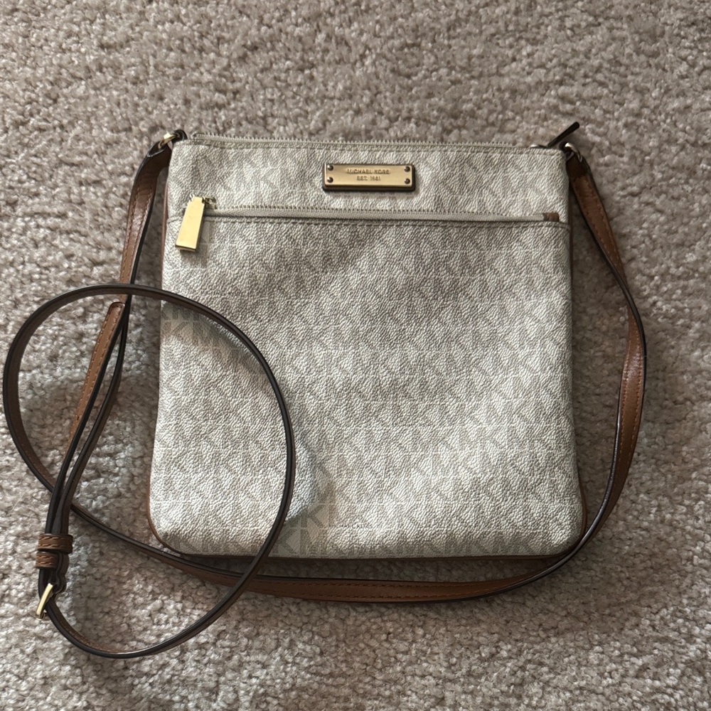 Michael Kors Light Gray and Brown Crossbody Bag